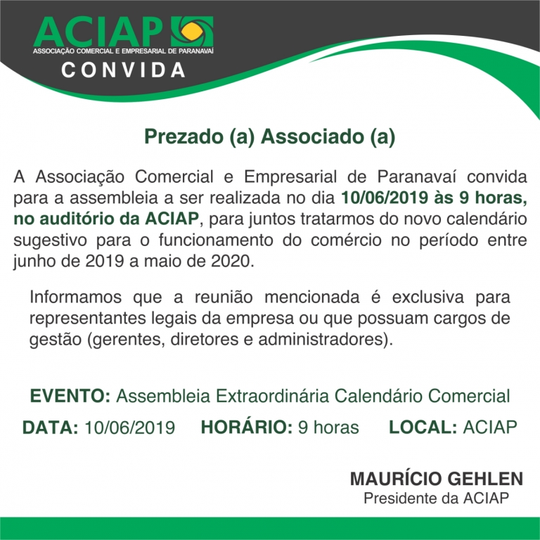 ACIAP colherá sugestões para calendário comercial
