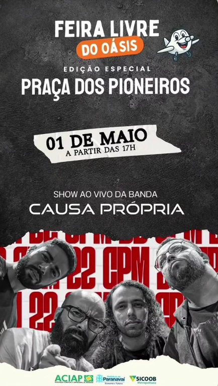 Feira Livre do Oasis terá mais uma edição especial no dia 1º de Maio na Praça dos Pioneiros, em Paranavaí