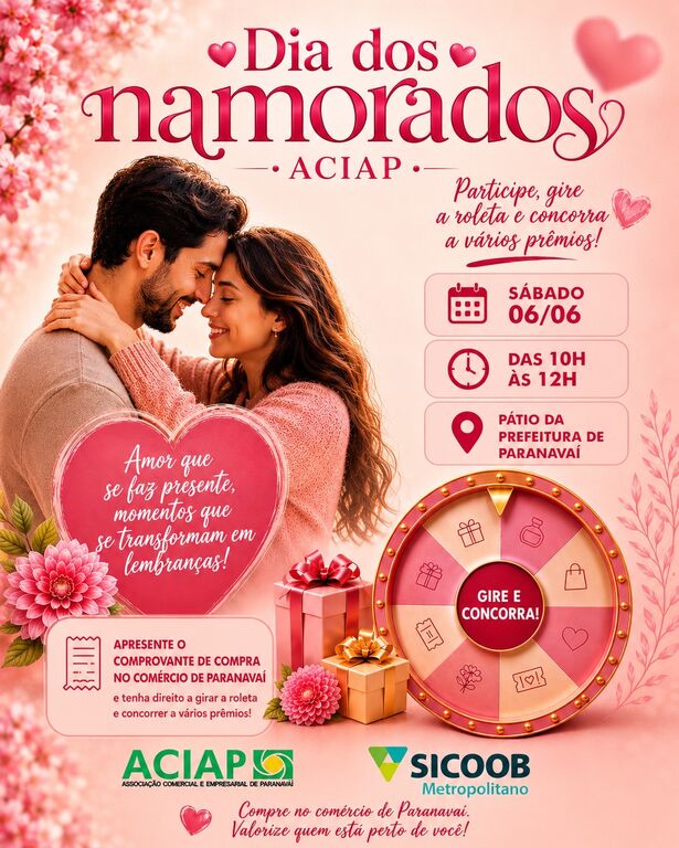 Aciap promove ação especial de Dia dos Namorados com roleta de prêmios em Paranavaí